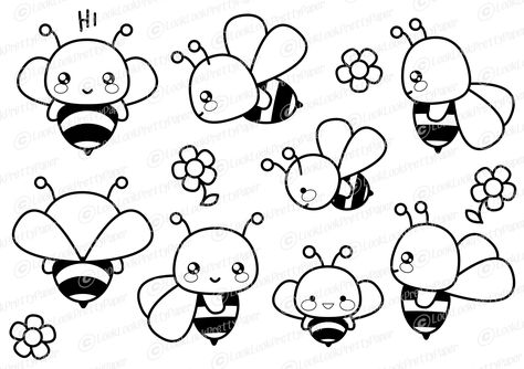 Bee Outline, Kawaii Bee, Bee Vector, Cute Bees, Creative Clips Clipart, Bee Drawing, Art Kawaii, Kawaii Halloween, Art Drawings For Kids