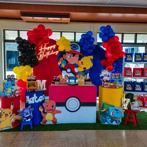 Pokemon Balloon Decor, 30th Birthday Background, Pikachu Party, Star Backdrop, Pokemon Balloons, Pokemon Party Decorations, Pokemon Themed Party, Custom Pokemon, First Birthday Pictures