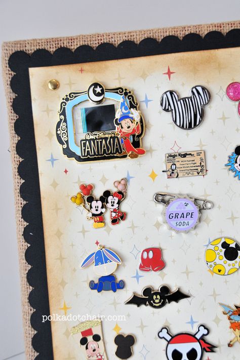 disney Pin collection board Disney Pin Display Ideas, Pin Display Ideas, Disney Pin Display, Souvenir Display, Disneyland Pins, Disney Pin Collections, Disney Pin Trading, Pin Display, Disney Souvenirs