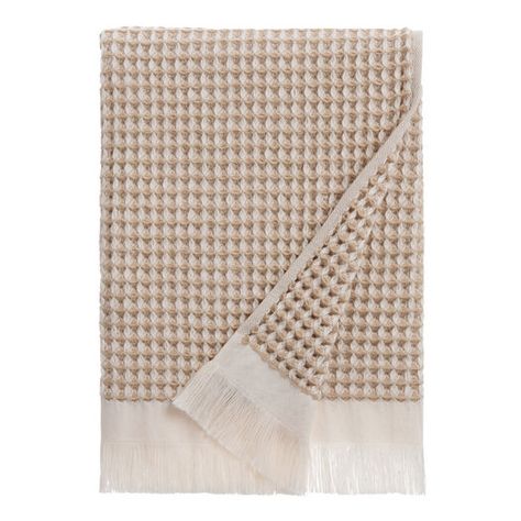 Sand and Ivory Waffle Weave Cotton Bath Towel by World Market Oatmeal Bath, Basement Bathroom, Towel Collection, Cotton Bath Towels, Laundry In Bathroom, Waffle Weave, World Market, Aesthetic Room Decor, Cotton Towels