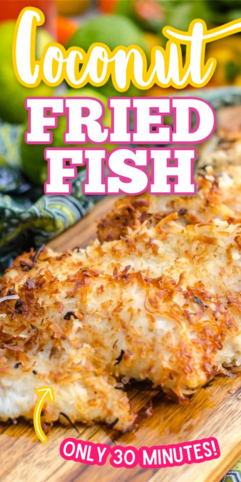 This Coconut Crusted Fried Fish recipe is a surefire way to add a little island flair to your day! Only a handful of pantry-ready ingredients and ready in under 30 minutes. It is one of the best fried fish recipes! #gogogogourmet #coconutfriedfish #easyfishrecipes #friedfishrecipes via @gogogogourmet Coconut Crusted Fish, Best Fried Fish, Fried Fish Recipe, Crusted Fish, Coconut Fish, Counting Carbs, Fried Fish Recipes, Easy Fish Recipes, Fish Recipe