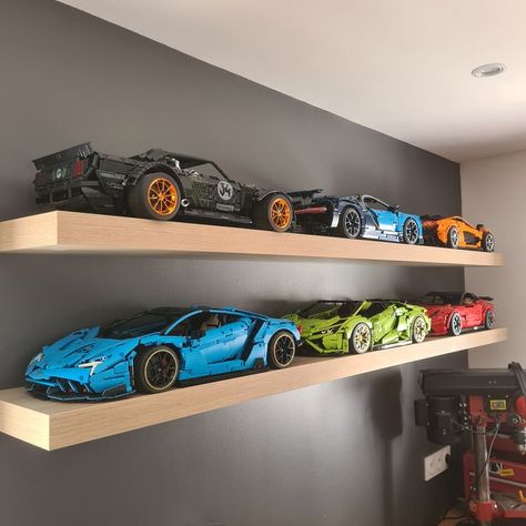 Lego Car Display, Car Display Ideas, Lego Display Ideas, Lego Room Decor, Car Room Decor, Car Display, Cat Wall Furniture, Lego Display, Cars Room