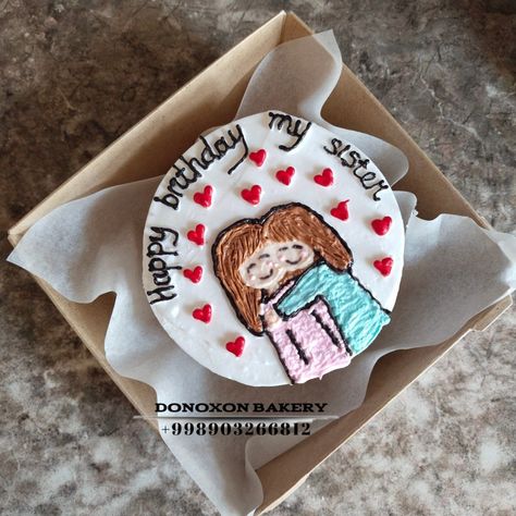 Mini Cakes For Sister, Happy Birthday Cake Sister, Bday Cake For Sister, Cake Design For Sister Birthday, Mini Cake For Best Friend, Cake Ideas For Best Friend Birthday, Sister Cake Ideas, Bento Cake For Sister, Cake Designs For Best Friend