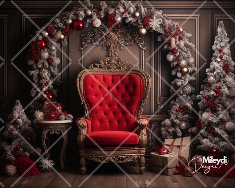 Winter Photo Booth, Santa Claus Background, Chair Portrait, Christmas Night Sky, Maternity Background, Photo Booth Christmas, Booth Setup Ideas, Santa Chair, Christmas Backdrop Ideas