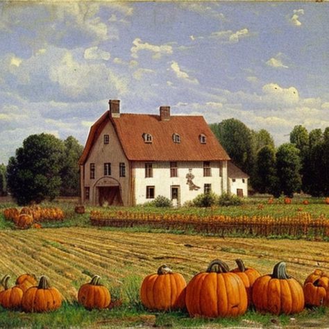 Free image of "Old Farmhouse And Pumpkin Field" by Circe Denyer Pumpkin Paintings, Pumpkin Field, Pumpkin Drawing, Fall Beach, Cinderella Disney, Old Farmhouse, Fall Pictures, Painted Pumpkins, View Image