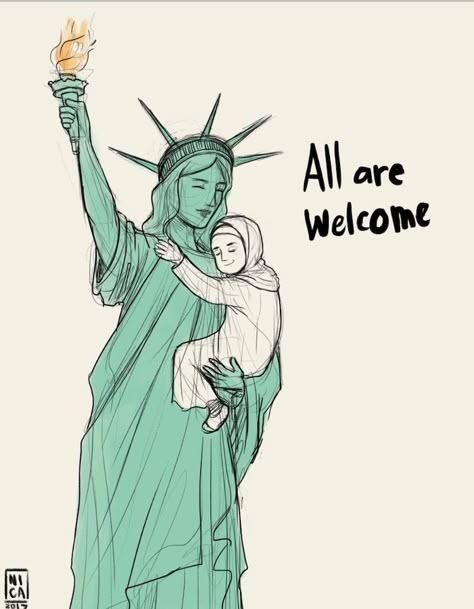 While many channelled their anger, frustration, and sadness into protest signs and chants, others responded through artwork about the refugee ban. Immigration Art, Refugees Art, Activism Art, Protest Posters, Protest Art, Protest Signs, The Statue Of Liberty, Social Awareness, Social Issues