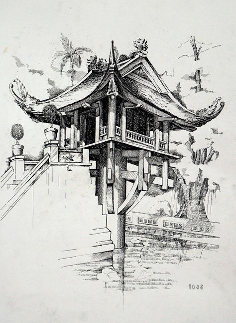 Asian Architecture, Perspective Art, Architecture Drawing Art, Architectural Sketch, Architectural Drawing, Pen Sketch, Chinese Architecture, Japanese Architecture, Urban Sketching