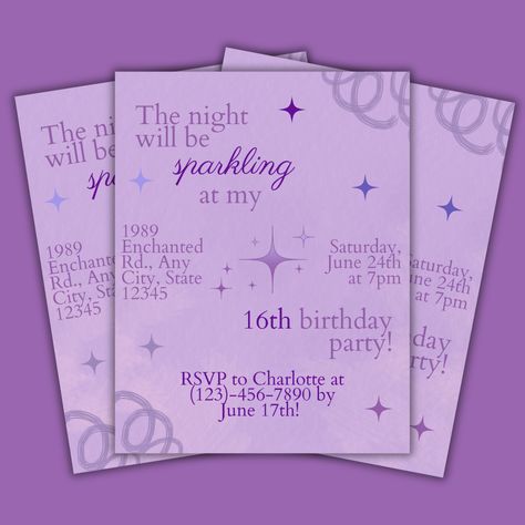 EDITABLE and FULLY CUSTOMIZABLE Taylor Swift themed birthday party invitation! This template is perfect for Swifties and/or anyone who might want a Speak Now (Taylor’s Version) album themed party! The invitation can be printed professionally or at home, and you can also send it as an invitation by text, email, or social media. Taylor Swift Party Speak Now, Taylor Swift Themed Birthday Party Speak Now, Album Themed Party, Speak Now Birthday, Speak Now Album Taylor Swift, Speak Now Birthday Party, Taylor Swift Eras Birthday Party, Eras Birthday Party, Taylor Swift Themed Birthday Party