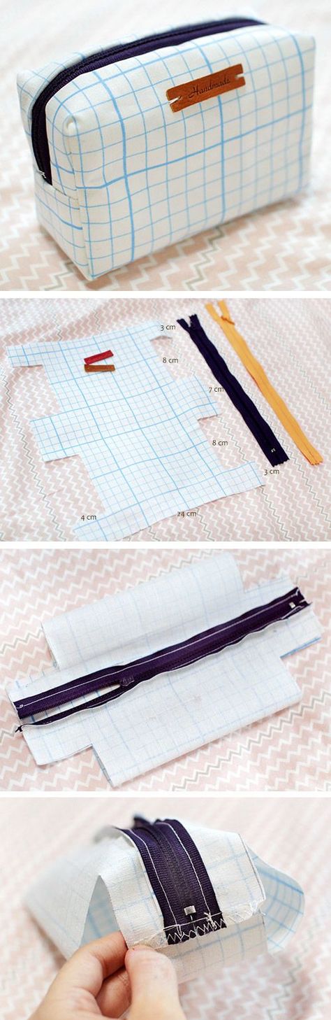 Small Make Up Bag Waterproof Fabric Case. Zip Pouch.  Sewing Tutorial in Pictures.  http://www.handmadiya.com/2015/11/how-to-make-toiletry-bag.html Projek Menjahit, Diy Sy, Sac Diy, Pouch Sewing, Sew Ins, Trendy Sewing, Costura Diy, Bags Tutorial, Sewing Projects For Beginners