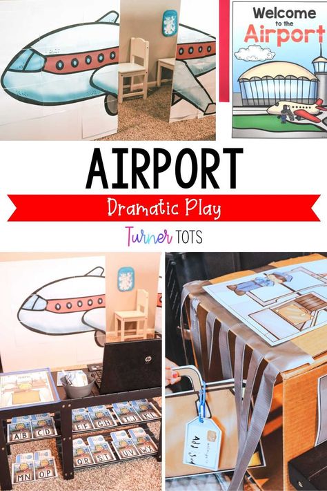 Travel Dramatic Play Preschool, Dramatic Play Center Themes, Pretend Play Airport, Airport Sensory Bin, Planes Preschool Activities, Airport Dramatic Play Preschool Free Printables, Airport Activities For Preschool, Transportation Dramatic Corner, Dramatic Play Airport Preschool