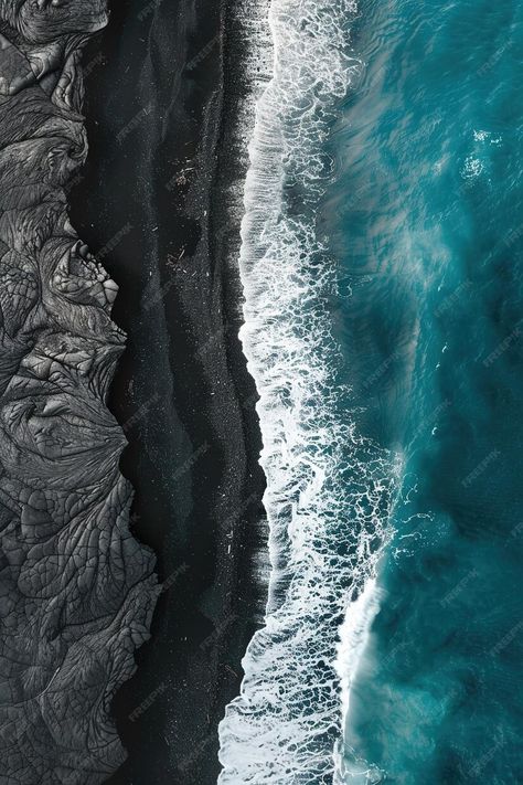 Premium Photo | Waves on black sand Beach With Black Sand, Ocean Pictures, Black Sand Beach, Black Sand, Premium Photo, Painting Ideas, Eden, Background Images, Graphic Resources