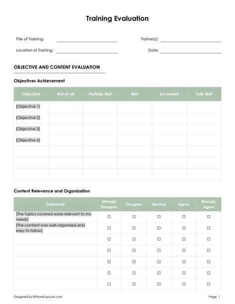 Training Evaluation Form, Evaluation Form, Employee Training, Training Materials, Form Template, Hr Management, Learning Objectives, Template Word, Team Leader