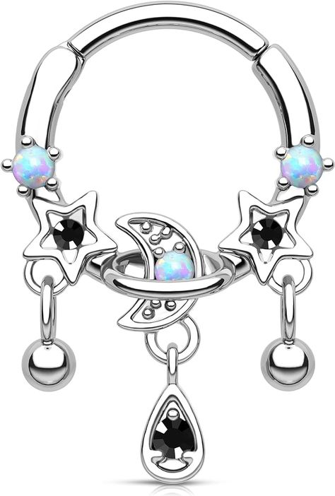 Amazon.com: Melighting 16G Septum Ring Opal Septum Jewelry Stainless Steel 316L Dangle Star Daith Piercing Jewelry Clear CZ Cartilage Earring for Women : Clothing, Shoes & Jewelry Cool Septum Jewelry, Opal Septum, Septum Piercing Jewelry, Daith Piercing Jewelry, Pretty Ear Piercings, Daith Earrings, Nose Piercings, Septum Jewelry, Daith Piercing