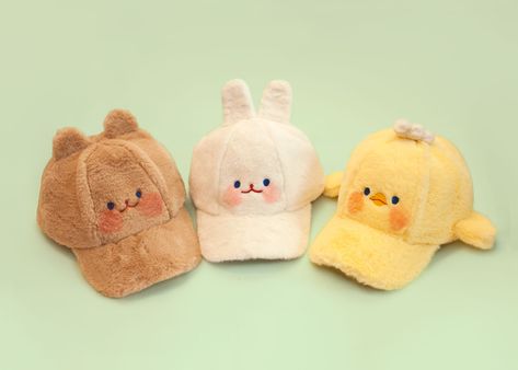 Duck Outfit, Bunny Cap, Cap Designs, Fluffy Animals, Cute Hats, Cute Plush, Stuffed Animals, Crochet Hats, Teddy Bear