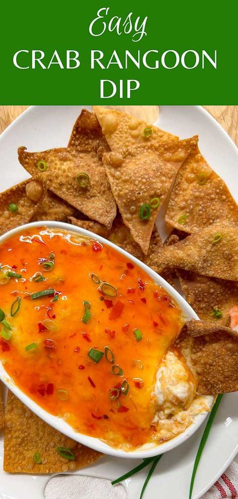 Crab Rangoon Dip (With Wonton Chips) Dairy Free Crab Rangoon Dip, Crab Wonton Dip, Crab Rangoon Dip With Wonton Chips, Cheesy Crab Rangoon Dip, Crab Rangoon Spring Rolls, Crab Rangoon Dip Cold, Crab Rangoon Dip Crockpot, Crab Rangoon Cucumber Salad, Crab Queso