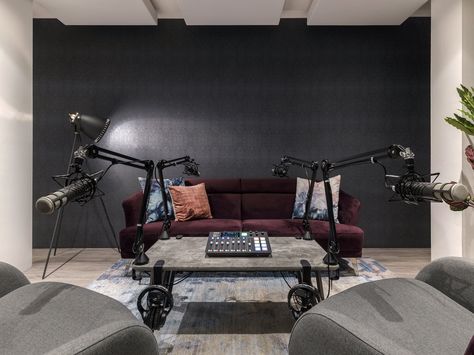 Couch Podcast Setup, Podcast Aesthetics, Vw Id4, Podcast Room, Studio Room Design, Podcast Setup, Waiting Room Design, Studio Setting, Meditation Studio