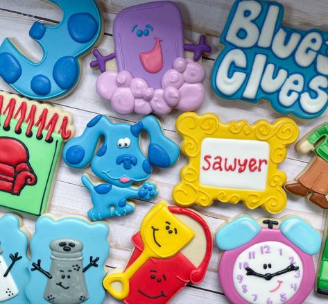 Blues Clues Cookies 2nd Birthday, Blues Twos Birthday, Blues Clues Cookies Decorated, Blues Clues Treats, Blues Clues And You Birthday Party, Blues Clues 2nd Birthday, Blues Clues Cookies, Blues Clues 2nd Birthday Party, Blue Clues Birthday Party Ideas