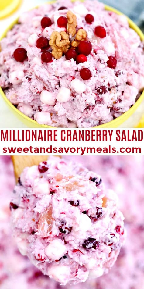 Millionaire Salad, Thanksgiving Cranberries, Cranberries Salad, Cloud Dessert, Cranberries Recipes, Salad Video, Party Food For A Crowd, Cranberry Dessert, Cranberry Salad