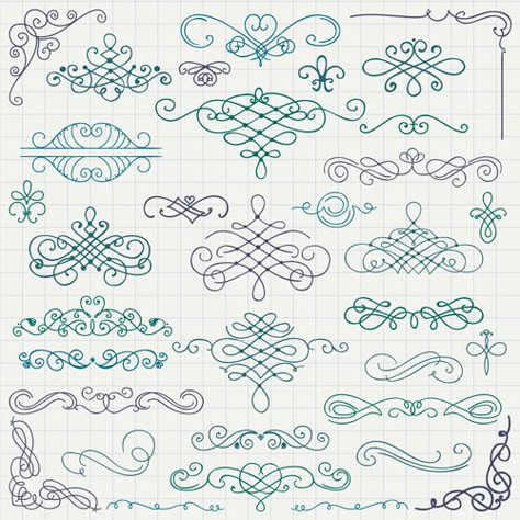 Vintage hand drawn swirls ornaments with corner vector 02 Hand Drawn Doodles, Sketch Note, Bullet Journal Doodles, Vintage Typography, Journal Doodles, Bullet Journal Inspiration, Art Journals, Arabesque, 그림 그리기