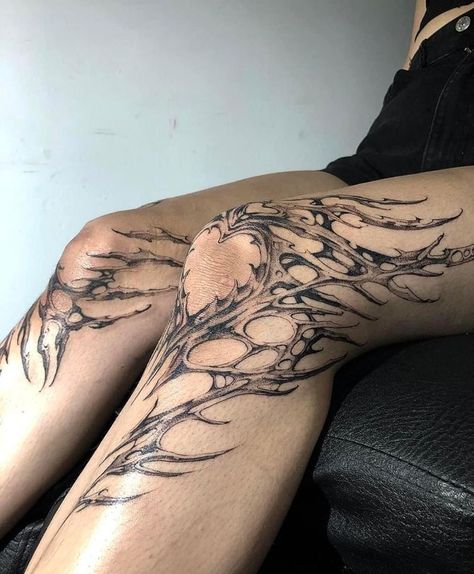 Knee Cyber sigilism Tattoo| Edgy Tattoos | Tattoos | Heart Tattoos | Cyber Tattoos Skeleton Wing Tattoos On Back, Cybersigil Knee Tattoo, Black Work Arm Tattoo, Cybersigil Leg Tattoo, Leg Tattoos Sketch, Cybersigil Tattoo Arm, Cybersigil Tattoo Back, Cybersigilism Knee Tattoo, Cybersigilism Leg Tattoo