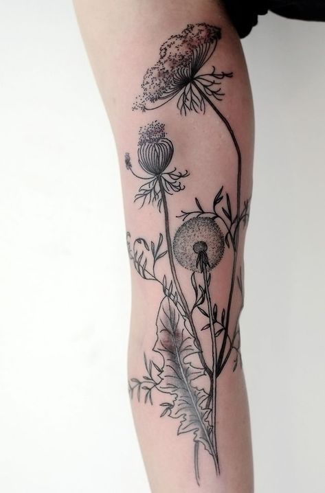 Dandelion Tattoo Design, Compass Clock, Leafless Tree, Dandelion Tattoo, Palm Tattoos, Tattoos Skull, Botanical Tattoo, Tattoo Me, Nature Tattoos