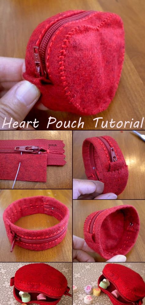 Heart Pouch Sewing, Mini Coin Purse Diy, Felt Pouch Diy, Felt Purse Diy, Heart Purse Diy, Felt Pouch Pattern, Diy Mini Purse, Hand Sewn Pouch, Diy Pouch Pattern