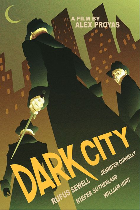 "Dark City" Kevin Wada, Pulp Novels, Dark City, Science Fiction Film, Alternative Movie Posters, Neo Noir, Jennifer Connelly, Movie Poster Art, Film Art