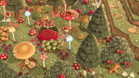 Mush forest 🍄🌲🌱 Forest Acnh, Cottagecore Animal Crossing, Acnh Cottagecore, Animal Crossing Guide, Animal Crossing Wild World, Thread Design, Island Theme, Rock And Pebbles, Garden Animals