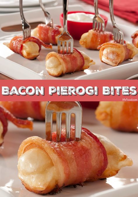 These make a great last-minute appetizer for any occasion. They're just 3 ingredients and everyone loves them! Bacon Wrapped Perogies, Perogies Appetizer, Perogie Appetizers, Pierogi Appetizer, Polish Appetizers, Bacon Pierogi, Last Minute Appetizer, Gluten Free Puff Pastry, Bacon Appetizers