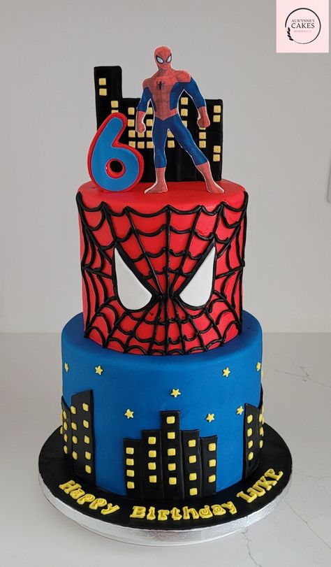 Cake Designs Birthday Spiderman, Square Spiderman Cake Ideas, Spiderman Cake Ideas Spider Man 3rd Birthday, Spiderman Tier Cake, Spiderman Cake For Boys, Two Tier Spiderman Cake, Spider Man Birthday Cakes For Boys, Spiderman Cake 3rd Birthday, Spiderman Cake 5th Birthday