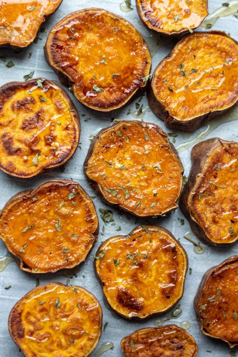 Roasted Sweet Potatoes | Sweet & Sorrel Roasted Sliced Sweet Potatoes, Sweet Potatoes Oven Baked, Sweet Potatoes Oven, White Sweet Potato Recipe, Baked Sweet Potato Oven, Healthier Sides, Roasted Sweet Potato Slices, Baked Sweet Potato Slices, Potatoes Oven