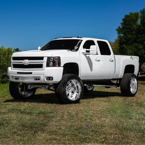 . White Chevy Silverado, Chevy Dually, 2008 Chevy Silverado, Denali Truck, 6x6 Truck, Chevy Trucks Silverado, Silverado Truck, Chevy Girl, Dually Trucks