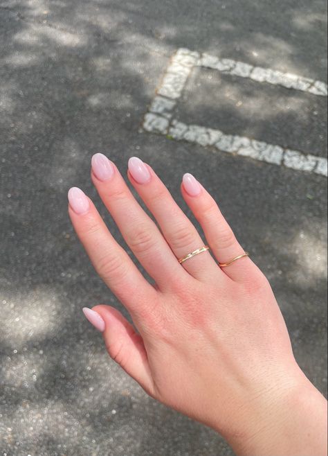 Short Simple Nails Almond, Blush Pink Short Almond Nails, Short Feminine Acrylic Nails, Classy Nails Pale Skin, Pale Pink Oval Nails, Soft Almond Nails Short, Light Pink Rounded Nails, Classy Oval Nails Short, Short Nails Ideas For Chubby Fingers