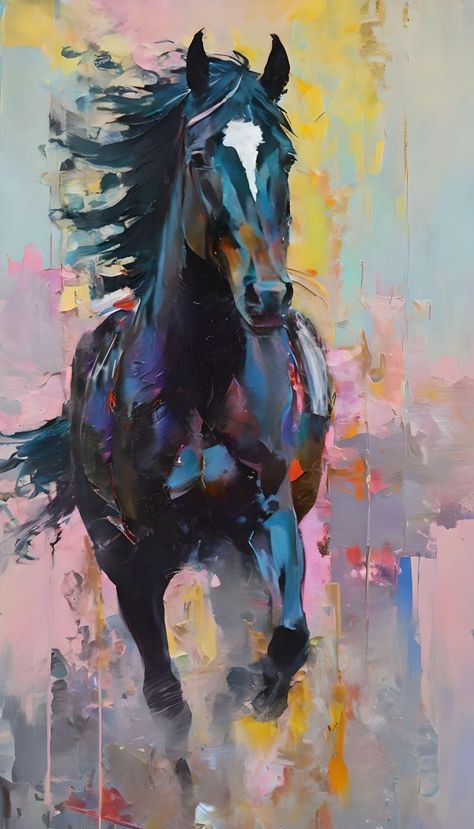 Easy Horse Painting, Spatula Art, Black Horse Painting, Contemporary Horse Paintings, Abstract Animal Painting, Horse Paintings Acrylic, Colorful Horse Painting, Abstract Horse Art, Abstract Horse Painting