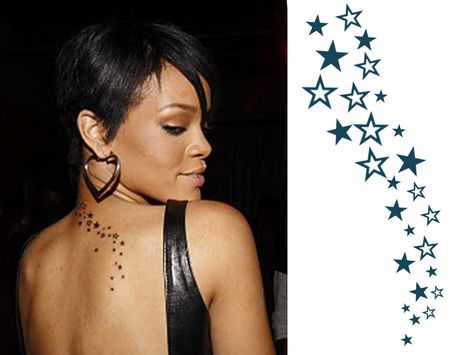 Rihanna Star Tattoo, Tattoo Rihanna, Rihanna Tattoo, Nape Tattoo, Tattoo Son, Stars Tattoo, Star Tattoo Designs, Tattoo Templates, Wing Tattoo