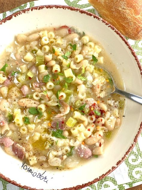 White Pasta Fagioli White Pasta Fagioli, Pasta Fazool, Lidia's Recipes, Italian Soups, Pasta Fagioli Recipe, Pasta Fagioli Soup, Fagioli Soup, Lidia Bastianich, Ditalini Pasta