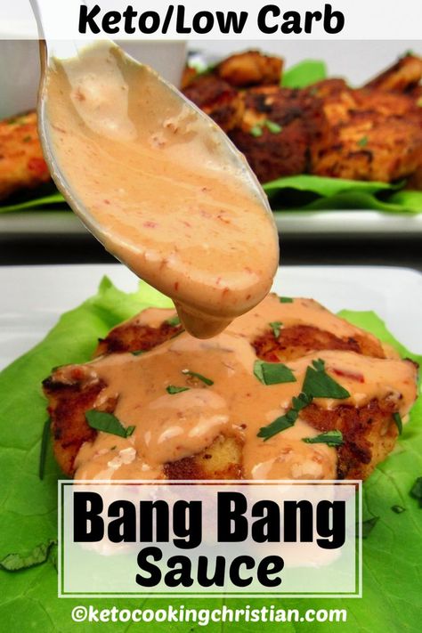 Copycat version of Bonefish Grill's sauce, this has a great spicy kick of flavor from the chili sauce and Sriracha!  This easy Keto friendly sauce is great on tacos, salmon, bang bang shrimp and even as a dip for chicken tenders! #bangbangsauce #ketobangbangsauce #bangbangshrimp Salmon Bang Bang, Dip For Chicken, Keto Condiments, Bang Bang Sauce, Keto Sauces, Bang Bang Shrimp, Low Carb Sauces, Keto Foods, Keto Recipe