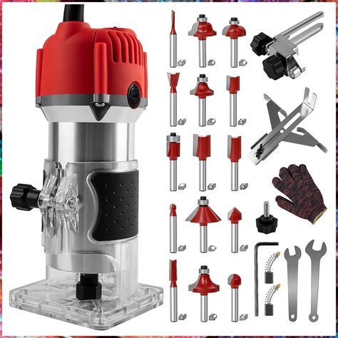 800W Compact Wood Router Tool, Portable Handheld Palm Router Woodworking,Electric Trimmer Wood Router with 15pcs Router Bits,Wood Laminate Router for Woodworking Handicraft and DIY Woodworking Router Bits, Router Tool, Best Laminate, Router Projects, Trim Router, Woodworking Power Tools, Best Woodworking Tools, Router Machine, Router Woodworking