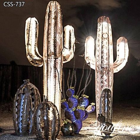 Metal Cactus Sculpture Light Art Decor - You Fine Metal Sculpture Light Up Art, Cactus Sculpture, Metal Cactus, Stainless Steel Sculpture, Cactus Light, Cowboy Wedding, Cactus Decor, Cactus Art, Small Sculptures