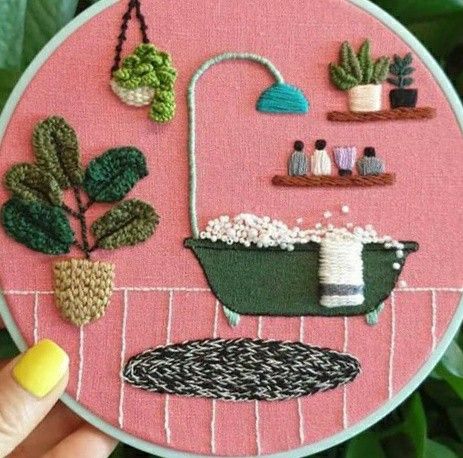 Bathtub Embroidery, Bath Embroidery, Embroidery Lessons, Textile Crafts, Cross Stitch Flowers, Embroidery Inspiration, Hand Embroidery Designs, Embroidery And Stitching, Beautiful Embroidery