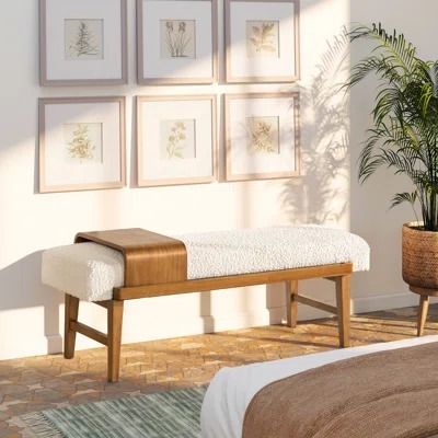 Wooden Benches You'll Love | Wayfair Corner Bench Entryway, Bench Behind Couch Living Rooms, Living Room Bench Seating, Modern Entryway Bench, Entryway Bench Decor, Telephone Bench, Foyer Bench, Bench For Bedroom, Bench Decor