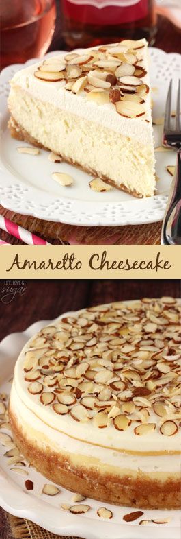 Amaretto Cheesecake - thick, creamy and so good! Topped with Amaretto mousse! Amaretto Mousse, Amaretto Cake Recipe, Amaretto Cheesecake, Amaretto Cake, Life Love And Sugar, Coconut Dessert, Brownie Desserts, Oreo Dessert, Savoury Cake