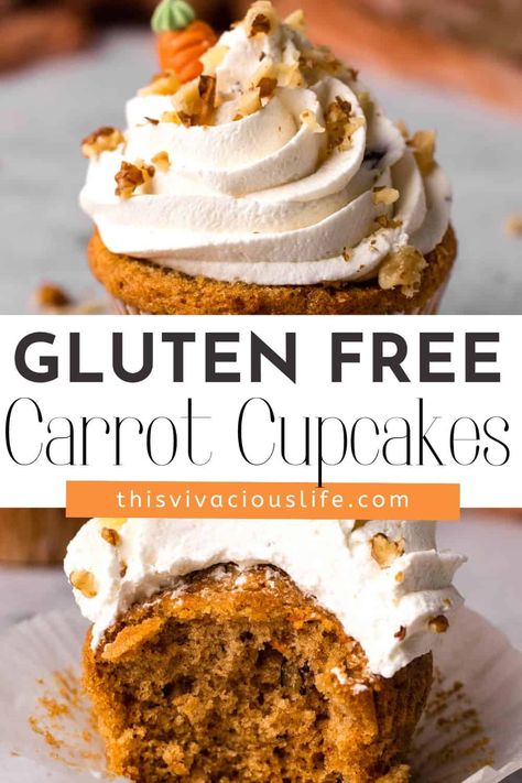 These fluffy Gluten Free Carrot Cake Cupcakes packed with wholesome ingredients and topped with homemade cream cheese frosting are perfect for Easter celebrations. Paleo Cupcakes Recipes, Gluten Free Carrot Cake Cupcakes, Healthy Cupcake Recipes, Paleo Muffin Recipes, Gluten Free Sweet Treats, Easy Healthy Dessert Recipes, Homemade Cream Cheese Frosting, Healthy Carrot Cake, Healthy Cupcakes