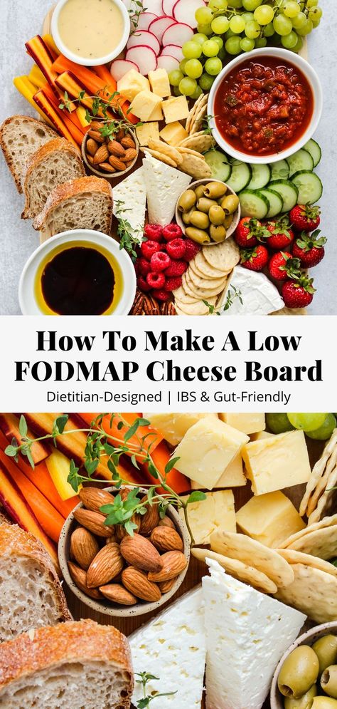 Did you know that many cheese are low FODMAP? Learn how to make a gut-friendly Low FODMAP Cheese Board to serve at your next party! Low Fodmap Charcuterie Board, Fodmap Appetizers Parties, Low Fodmap Party Food, Low Fodmap Cheese, Low Fodmap Appetizers, Gut Friendly Recipes, Low Fodmap Vegetables, Low Fodmap Dinner, Low Fodmap Recipes Dinner