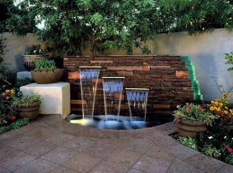 https://foter.com/outdoor-corner-fountains Front Yard Fountain, Water Fountain Design, Taman Air, Water Feature Wall, Outdoor Water Features, Fountains Backyard, Garden Waterfall, Fountain Design, Backyard Water Feature