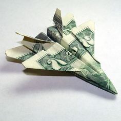 Airplane Money Origami  (preferably using $100 bills...) Origami Jet Fighter, Money Origami Tutorial, Fighter Airplane, Origami Dollar, Origami Plane, Origami Airplane, Folding Money, Dollar Origami, Tutorial Origami