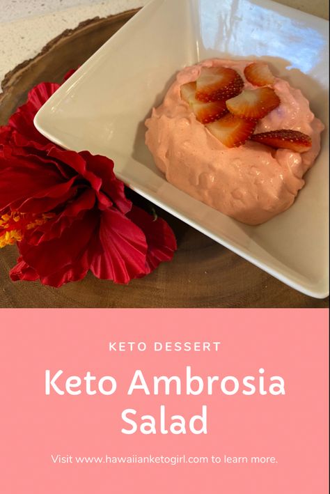 Creamy keto dessert Keto Ambrosia Salad, Low Carb Ambrosia Salad, Keto Fruit Salad, Hawaii Desserts, Ambrosia Fruit Salad, Keto Fruit, Sugar Free Jello, Ambrosia Salad, Jello Desserts