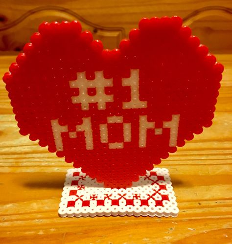 Perler Bead #1 Mom Candy Heart Valentines Day Mother’s Day Perler Bead Mothers Day Ideas, Mom Perler Beads, Mothers Day Hama Beads, Mother’s Day Perler, Peeler Bead Valentines, Perler Valentines, Valentines Perler Beads, Valentines Day Perler Bead Patterns, Perler Beads Valentines Day