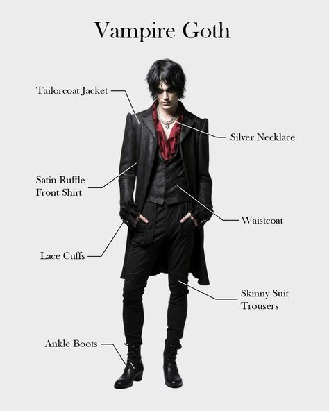 Goth Party Outfit Men, Men Vampire Aesthetic, Pastel Goth Masculine, Vampire Style Men, Vampire Men Outfit, Dark Skin Vampire, Vampire Goth Outfits Men, Vampire Aesthetic Men, Goth Hair Men