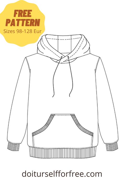 Hoodie Pattern Free, Sweater Sewing Pattern Free, Sweater Pattern Sewing, Free Sewing Patterns For Kids, Hoodie Template Sewing, Hoodie Pattern Drafting, Hoodie Sewing Pattern Free, Oversized Hoodie Pattern Sewing, Kids Sewing Patterns Free